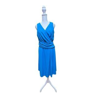 Lauren Ralph Lauren Blue Faux Wrap Ruched Dress Sleeveless Stretch Size 8
